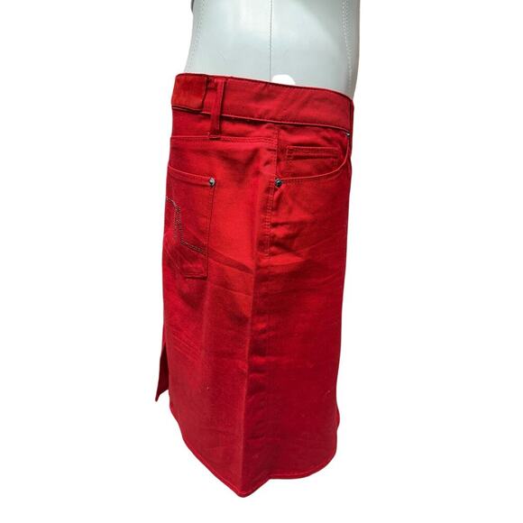 ZARA Red Denim Midi Skirt with Back slit - Picture 3 of 6